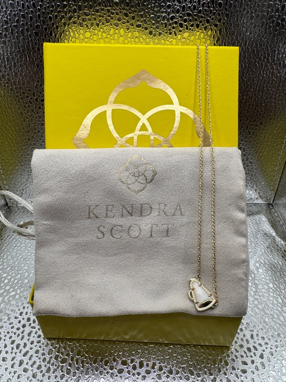 Kendra Scott Gold Necklace with Cream Stone Pendant